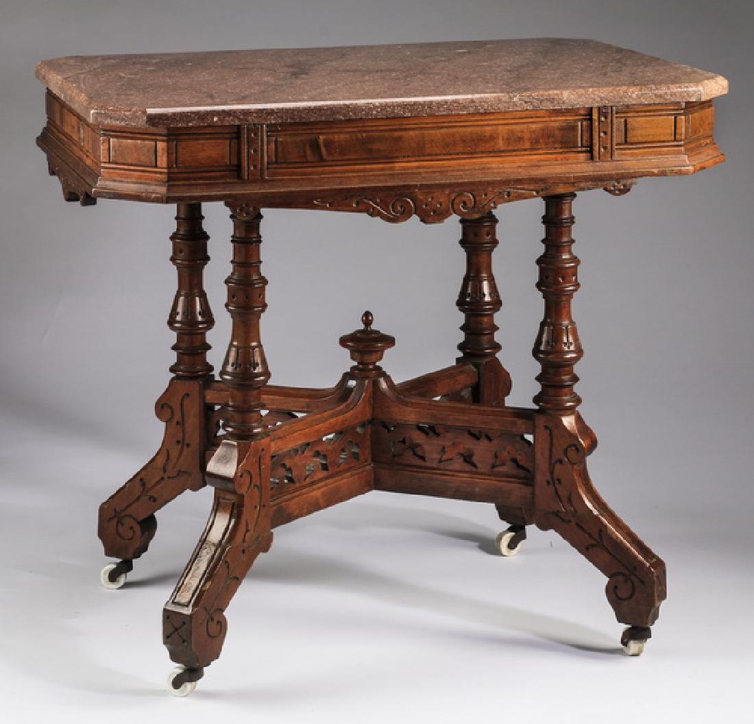 19th c. Eastlake marble top side table, 28"w