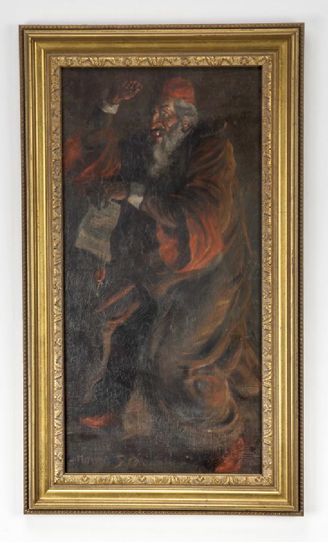 19th c. O/c depicting a money lender, signed (1 of 4)