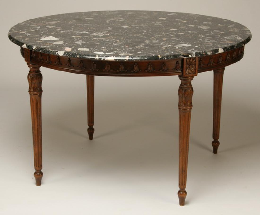 Carved walnut marble top table, 48"w (1 of 2)