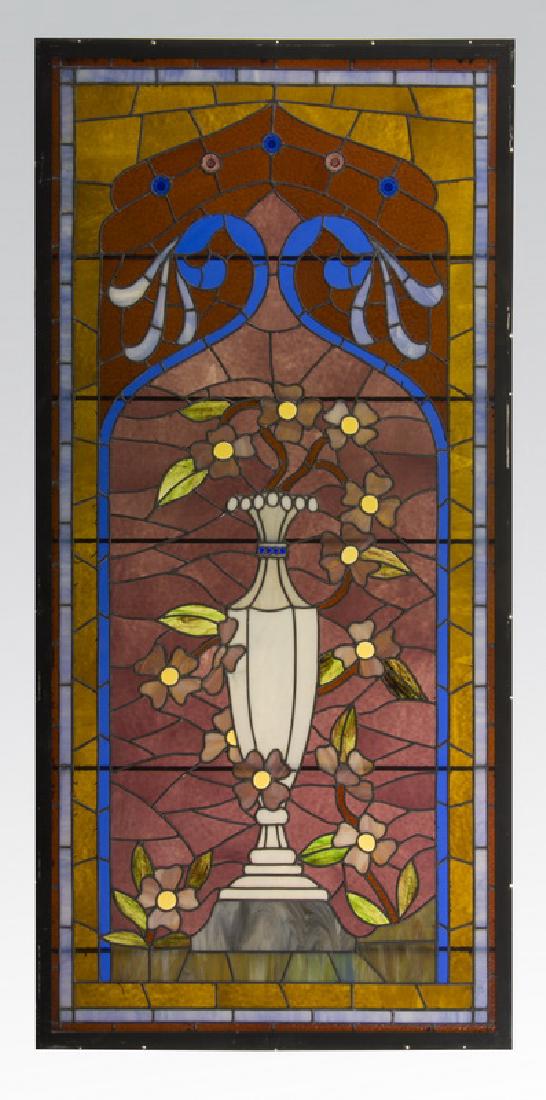 Leaded stained glass panel with urn, 77"h (1 of 1)
