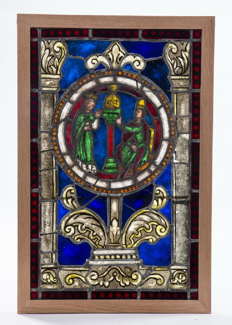19th c. stained glass window panel, 40"h (1 of 5)