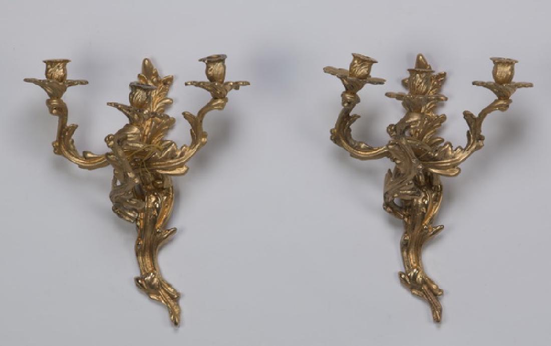 Pair of Louis XV style gilt bronze 3-arm sconces (1 of 2)