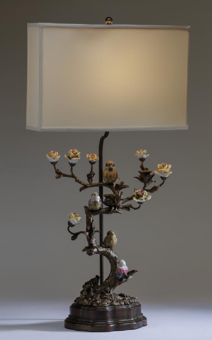 French style porcelain table lamp w/ birds & flowers (1 of 1)