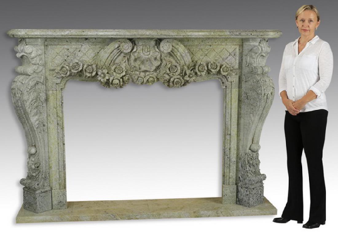 Rococo inspired carved marble fireplace, 78"l (1 of 9)