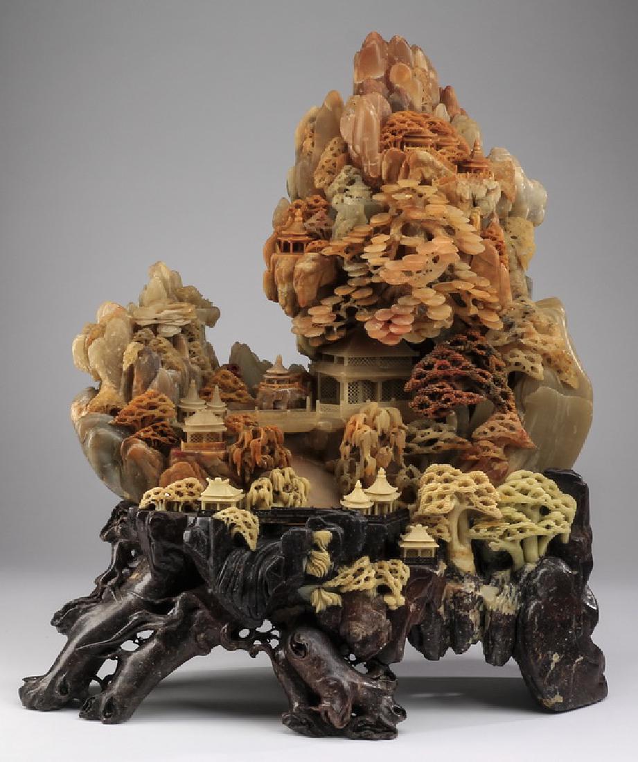 Chinese Xiuyan jade landscape carving, 24"h