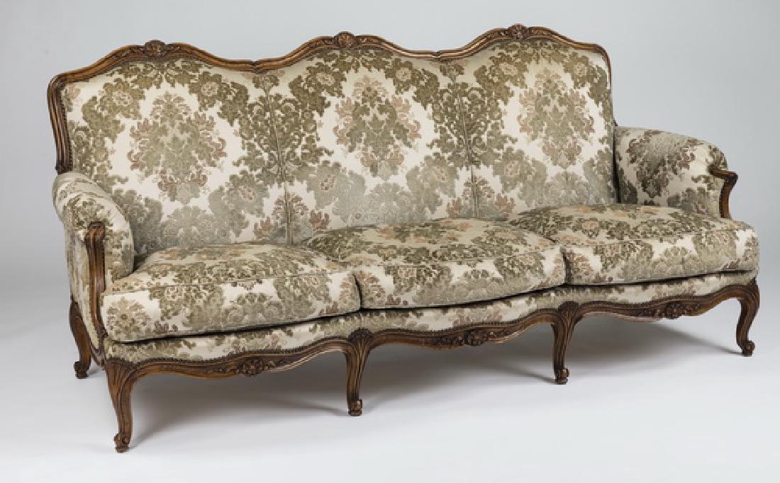 French Provincial style flocked velvet sofa, 80"w (1 of 3)