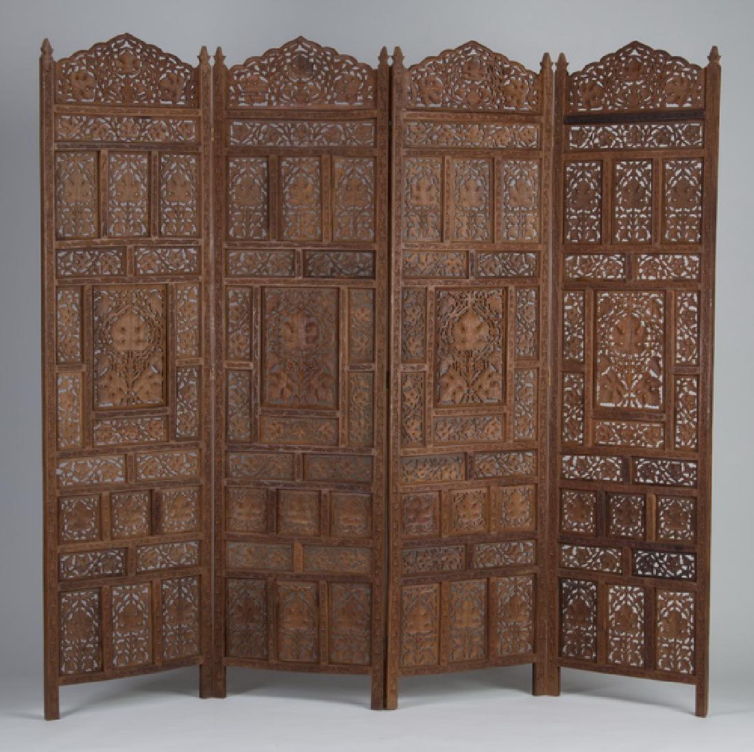 Indian 4-panel pierce carved Jali floor screen, 80"w (1 of 3)