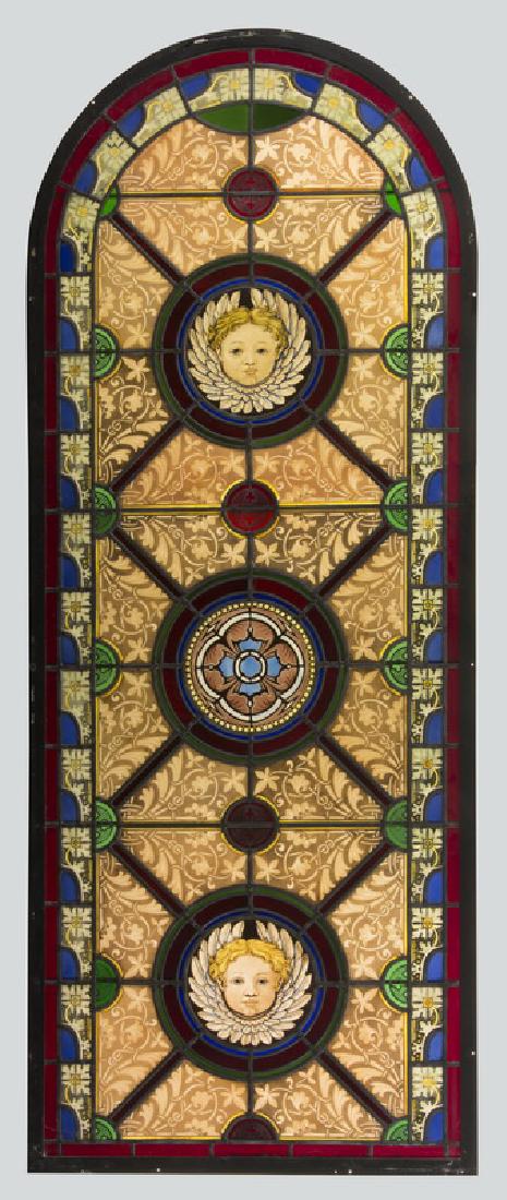 Leaded stained glass panel with cherubs, 100" (1 of 1)