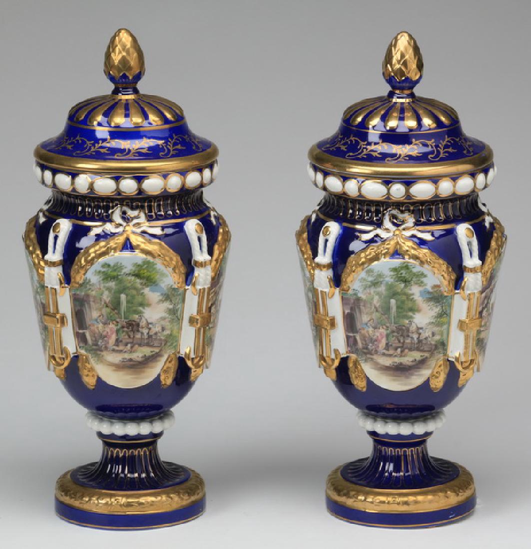(2) 20th c. Continental hand decorated urns, 18"h (1 of 6)