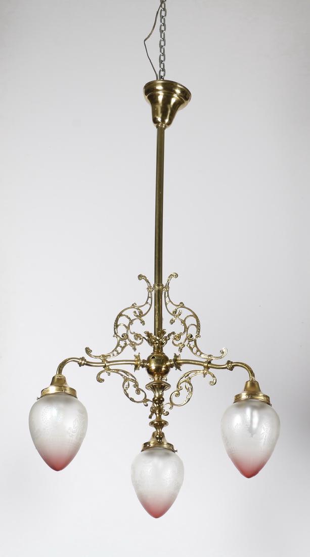 Early 20th c. brass chandelier w/ blown glass shades (1 of 1)