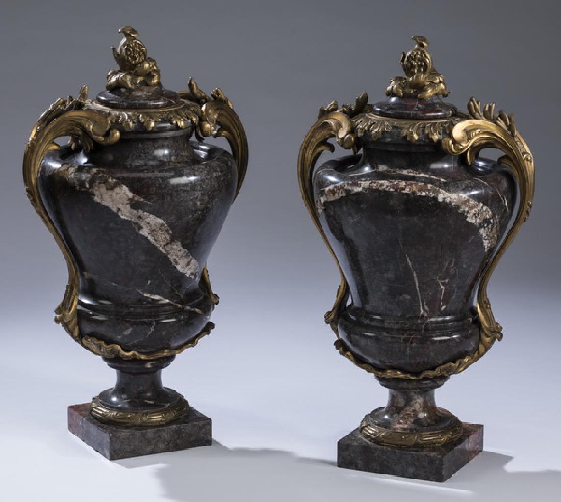 (2) 19th c. gilt bronze and marble cassolettes, 22"h (1 of 8)