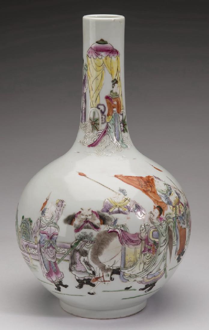 Chinese famille rose bottle vase, emperor & warriors (1 of 6)