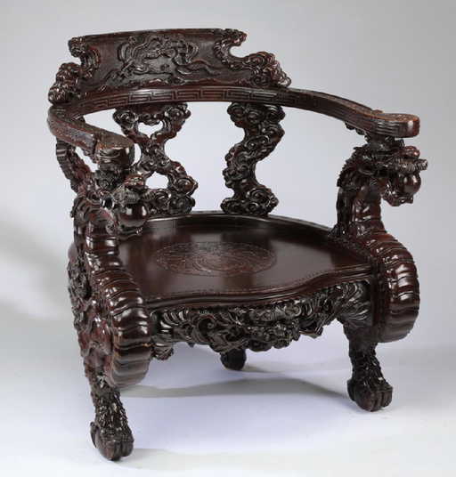 Early 20th C. Chinese Carved Dragon Chair Chinese carved dragon chair - Early 20th C. Chinese Carved Dragon Chair