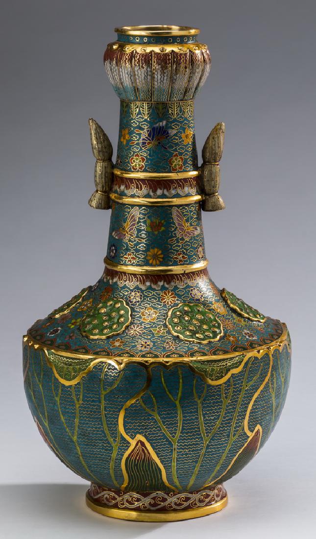 Chinese cloisonne vase w/ lotus pods and blossoms (1 of 6)