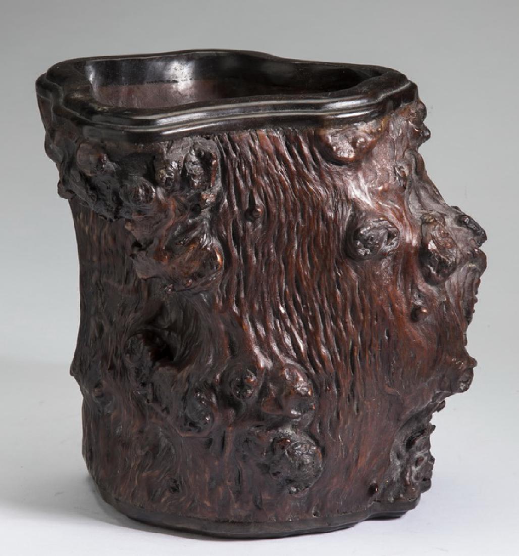 Chinese natural burl & rosewood brush pot, 9"h (1 of 6)