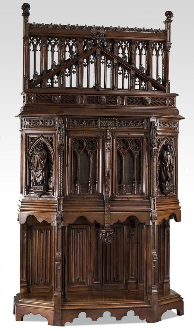 19th c  Gothic Revival carved oak monk's cabinet (1 of 10)