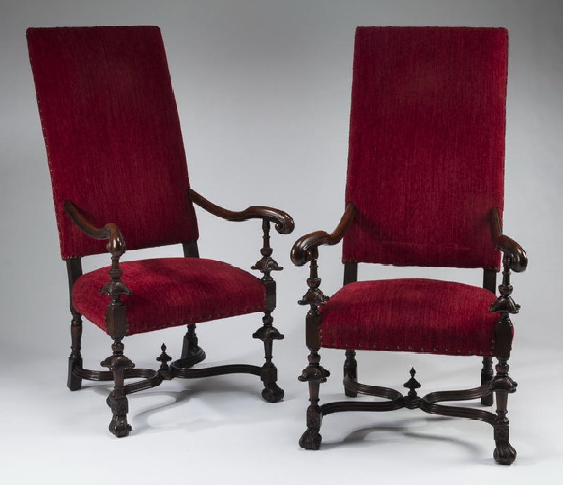 (2) 19th c. Jacobean style walnut armchairs (1 of 2)