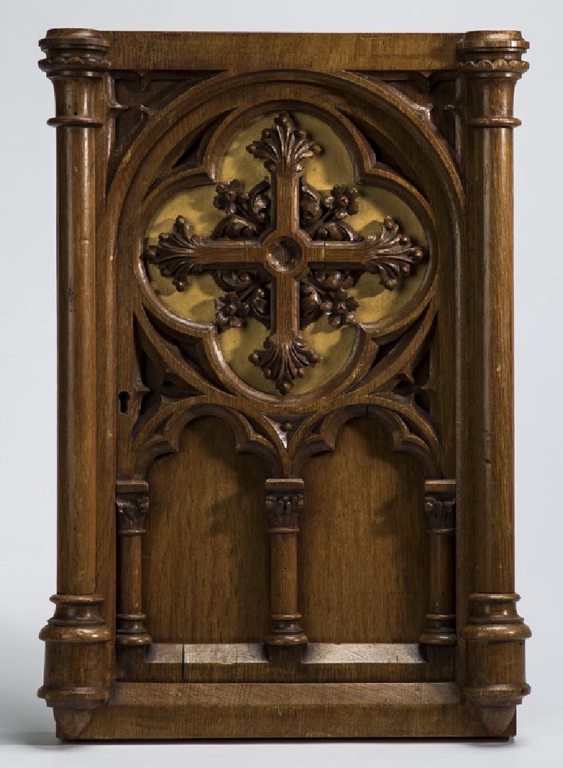 19th c. Gothic Revival oak architectural panel, 23"h (1 of 3)