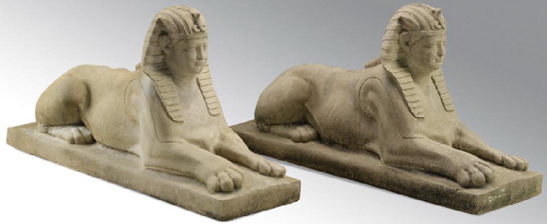 (2) Egyptian Revival cast stone sphinxes, 39" (1 of 9)