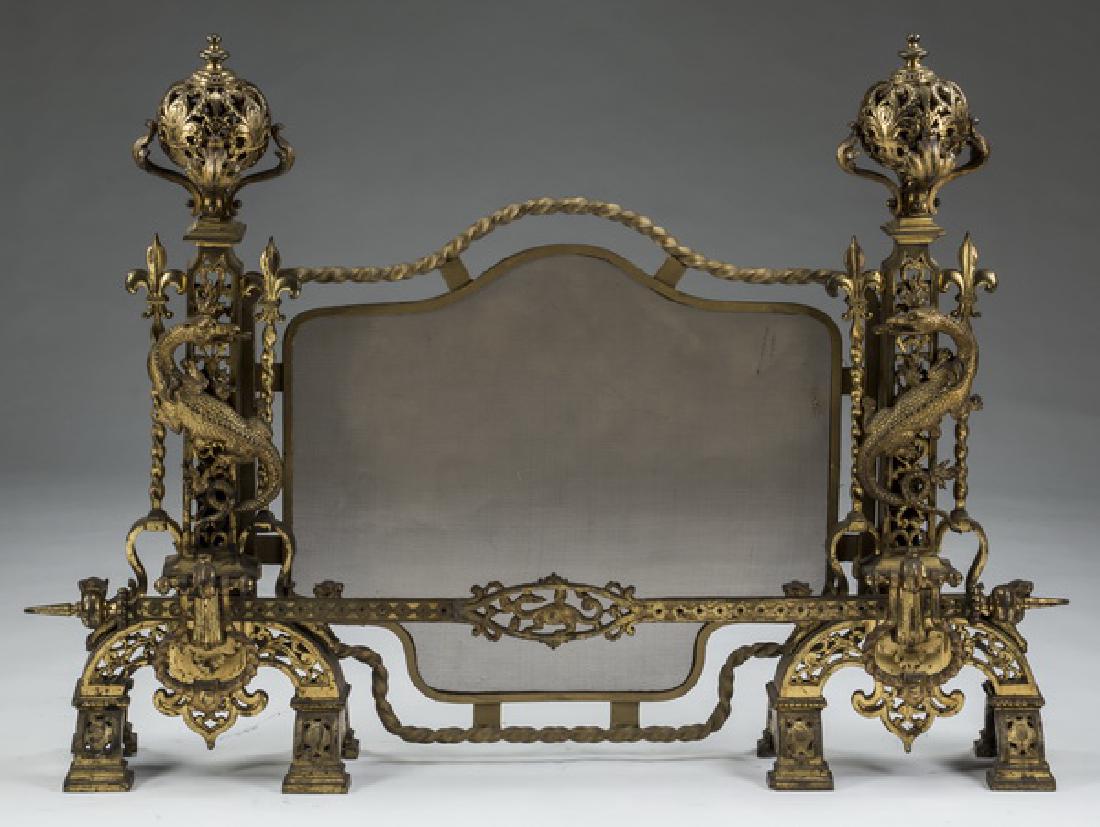 Gilt bronze fantasy firescreen, early 20th c., 32"h (1 of 4)