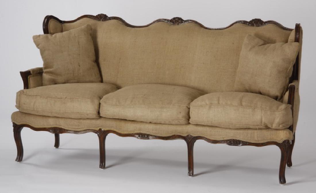 19th c. Louis Phillipe style walnut sofa in burlap (1 of 2)