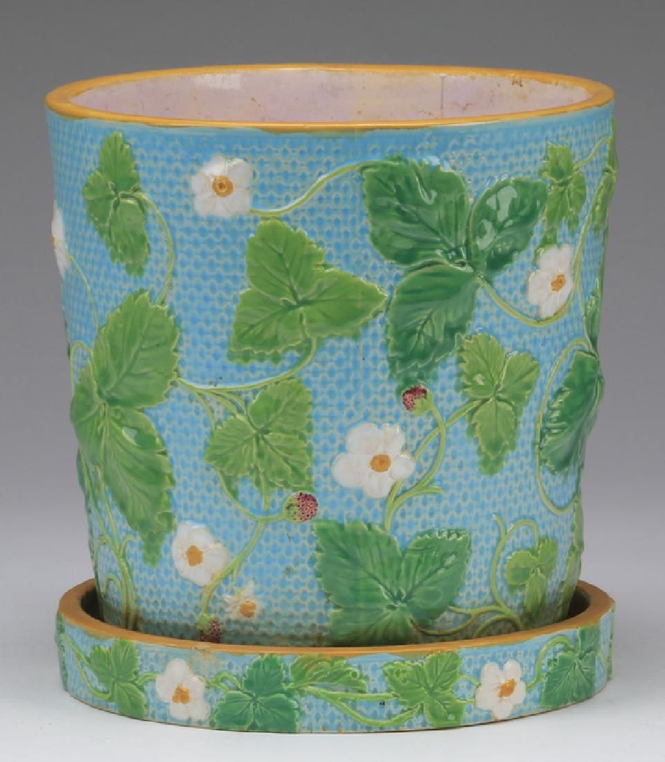 19th c. Minton majolica strawberry cachpot (1 of 2)
