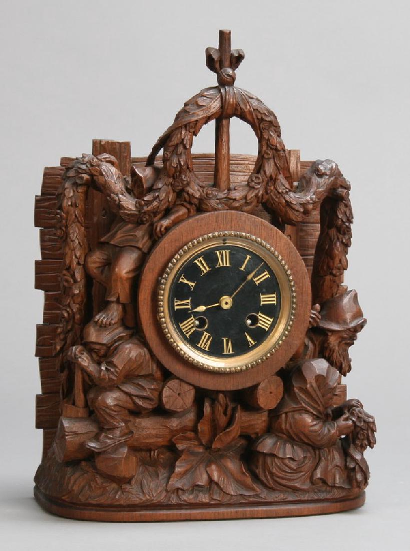 19th c. hand carved oak clock w/ gnomes (1 of 4)