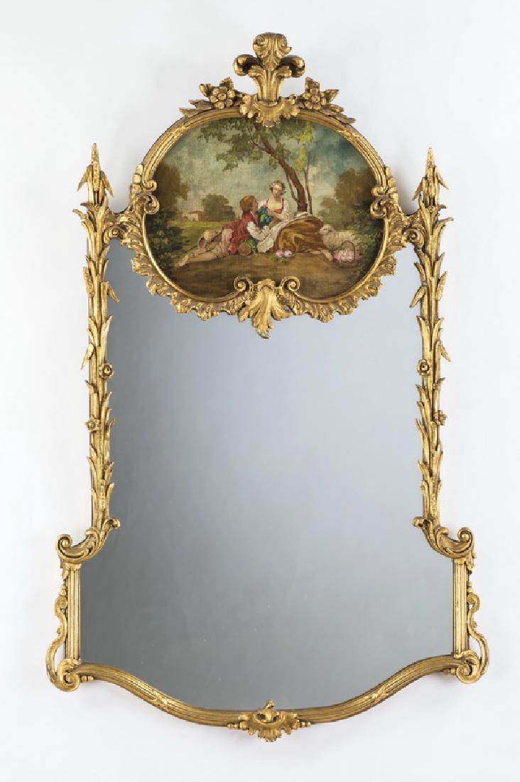 Continental giltwood pier mirror w/pastoral painting (1 of 4)
