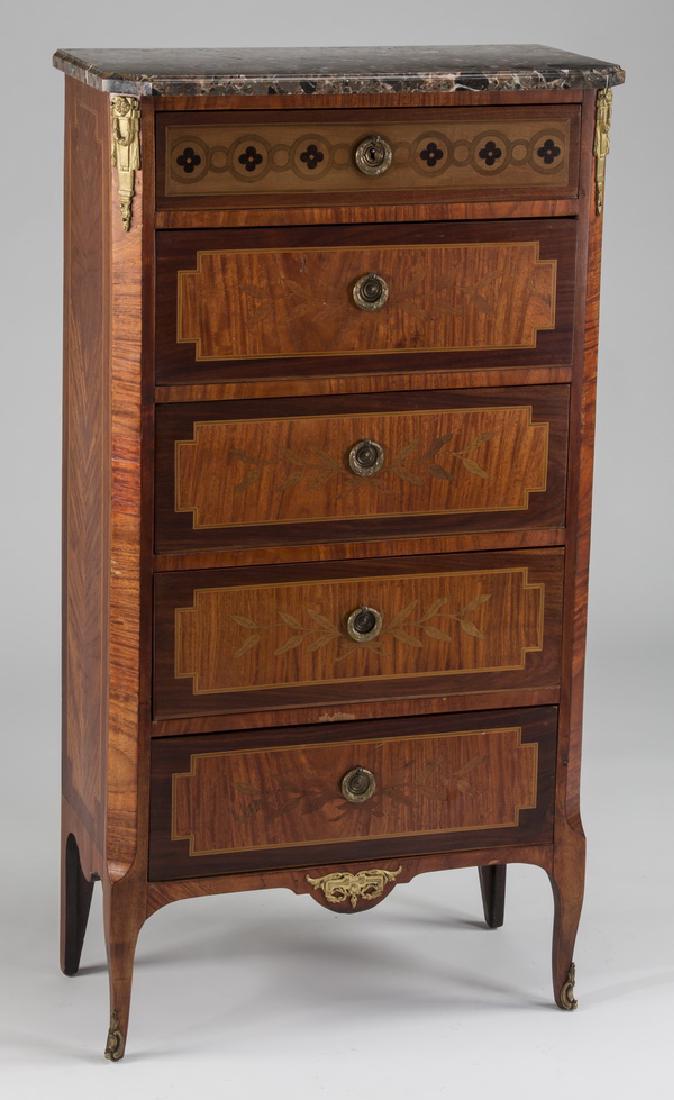 Early 20th c. marble top inlaid cabinet, 46"h (1 of 3)
