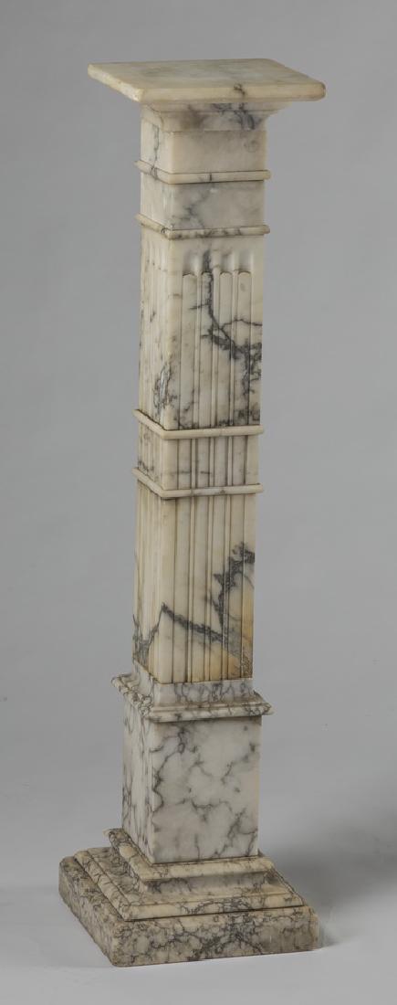 Square white marble columnar pedestal, 41"h (1 of 3)