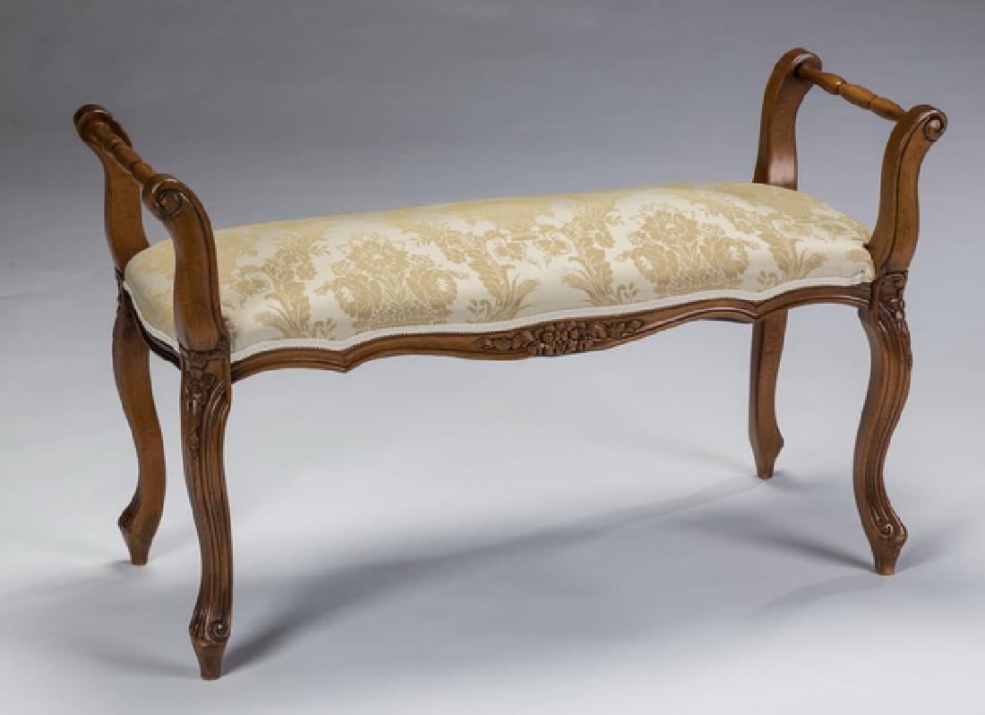Federal style mahogany bench in cream damask, 38"w (1 of 2)