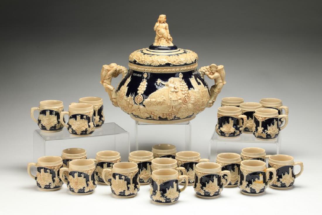 24 Pc German stoneware punchbowl set w/ castle motifs (1 of 5)