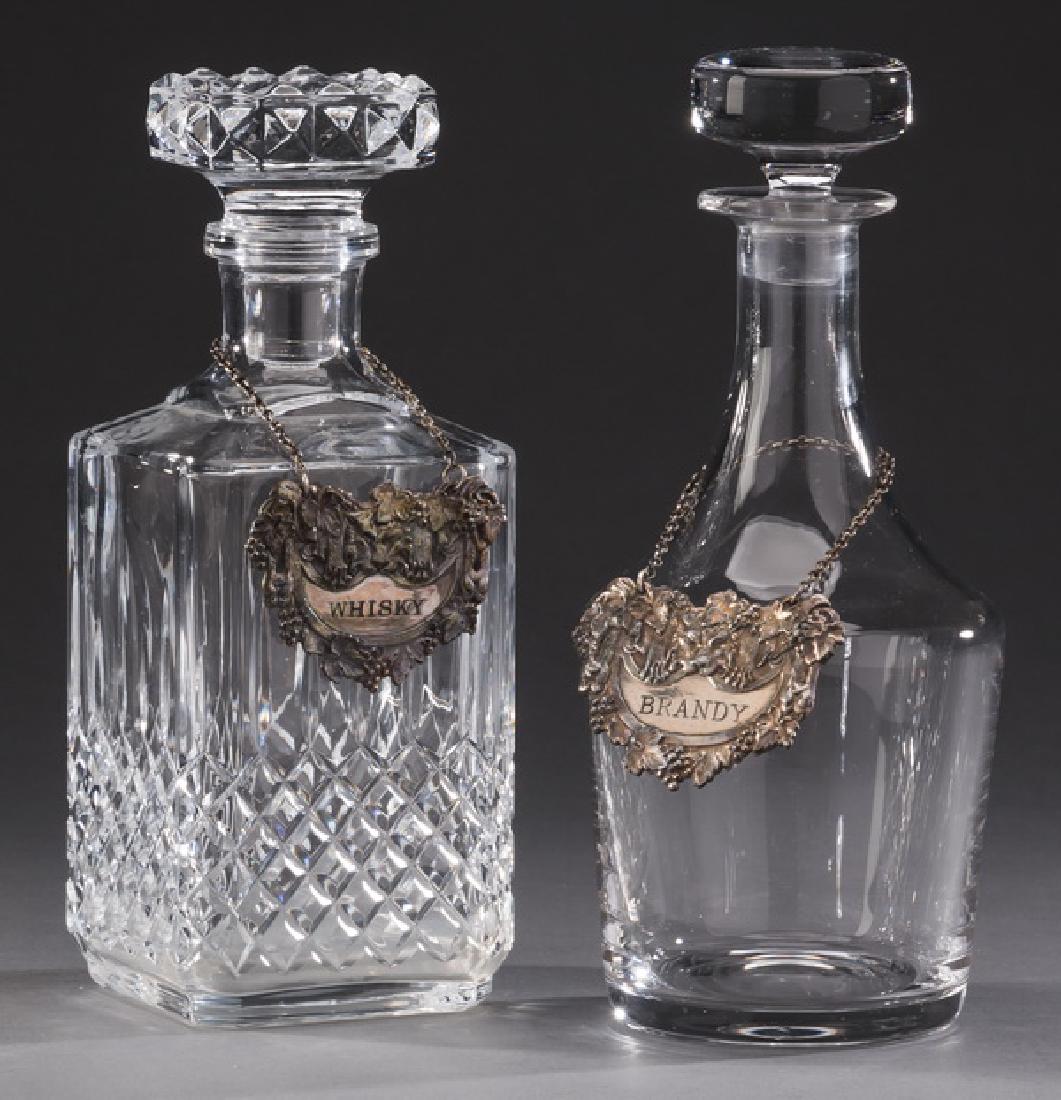 (2) Glass decanters with silverplate decanter tags (1 of 2)