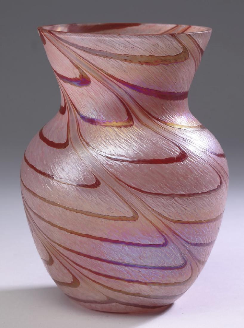 Hand blown pink art glass vase, marked, 5"h