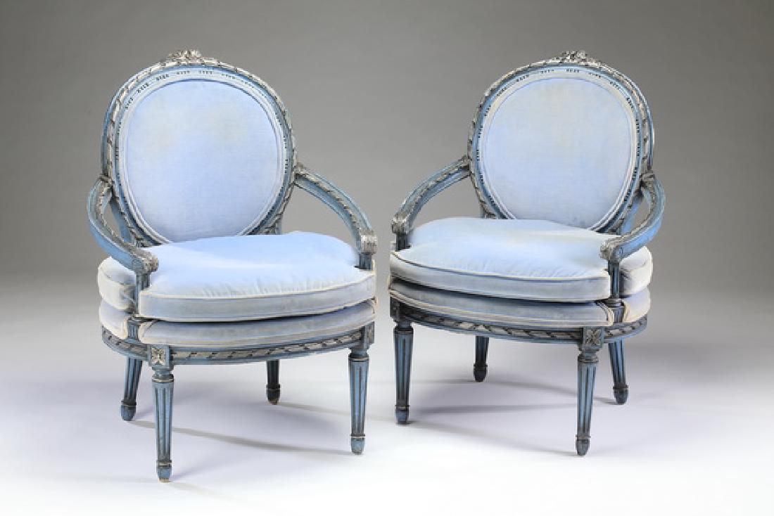 (2) Louis XVI style paint decorated chairs in velvet (1 of 2)