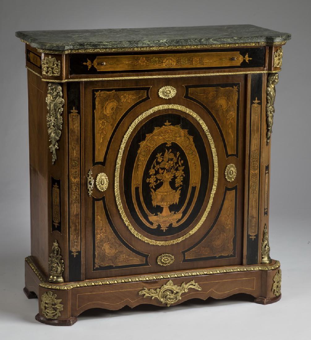 French style marquetry inlaid marble top cabinet (1 of 4)