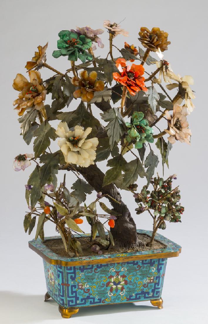 Chinese jade tree in cloisonne pot, 21"h (1 of 3)