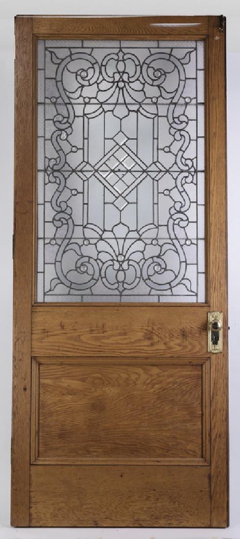 American oak door w/ leaded and beveled glass panel (1 of 4)