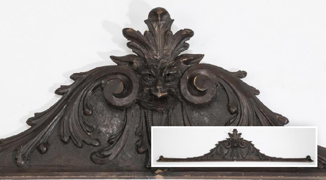 19th c.architectural pediment w/ grotesque mask, 71"w (1 of 3)