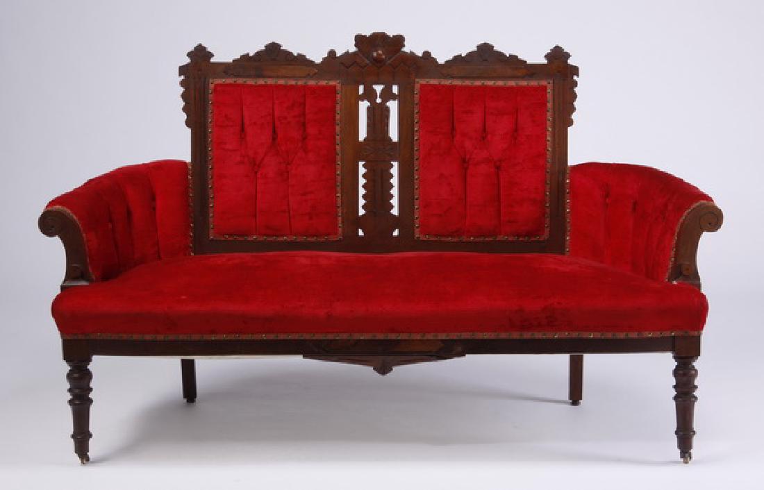 American Eastlake carved mahogany settee (1 of 3)