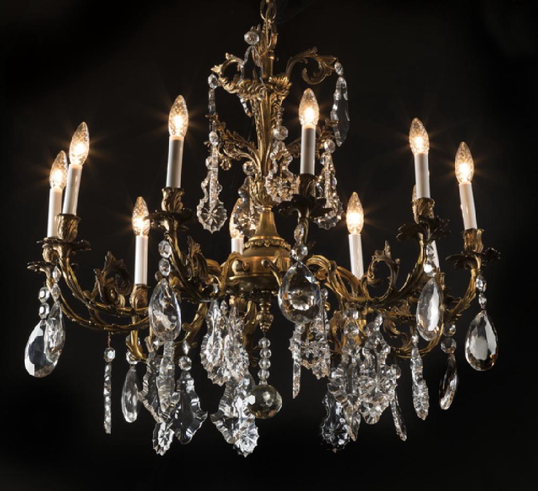 Continental 10-arm bronze & crystal chandelier, 46"h (1 of 3)