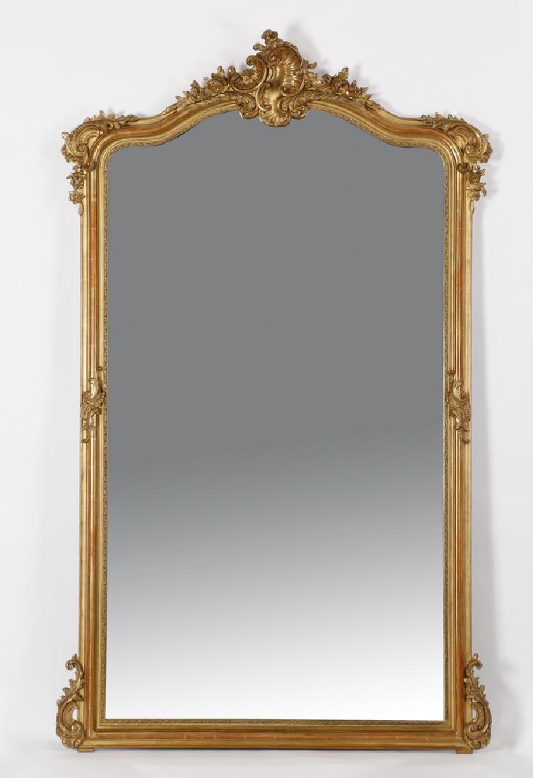 19th c. French Rococo style gilt wood mirror, 65"h (1 of 3)