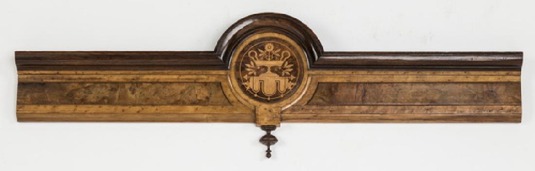 Herter Bros. style walnut burl inlaid pediment, 40"w (1 of 2)