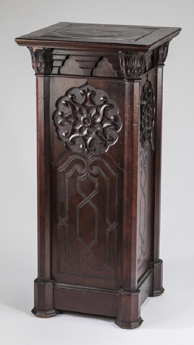 Mahogany pedestal w/ carved bas relief rosettes, 37"h (1 of 3)