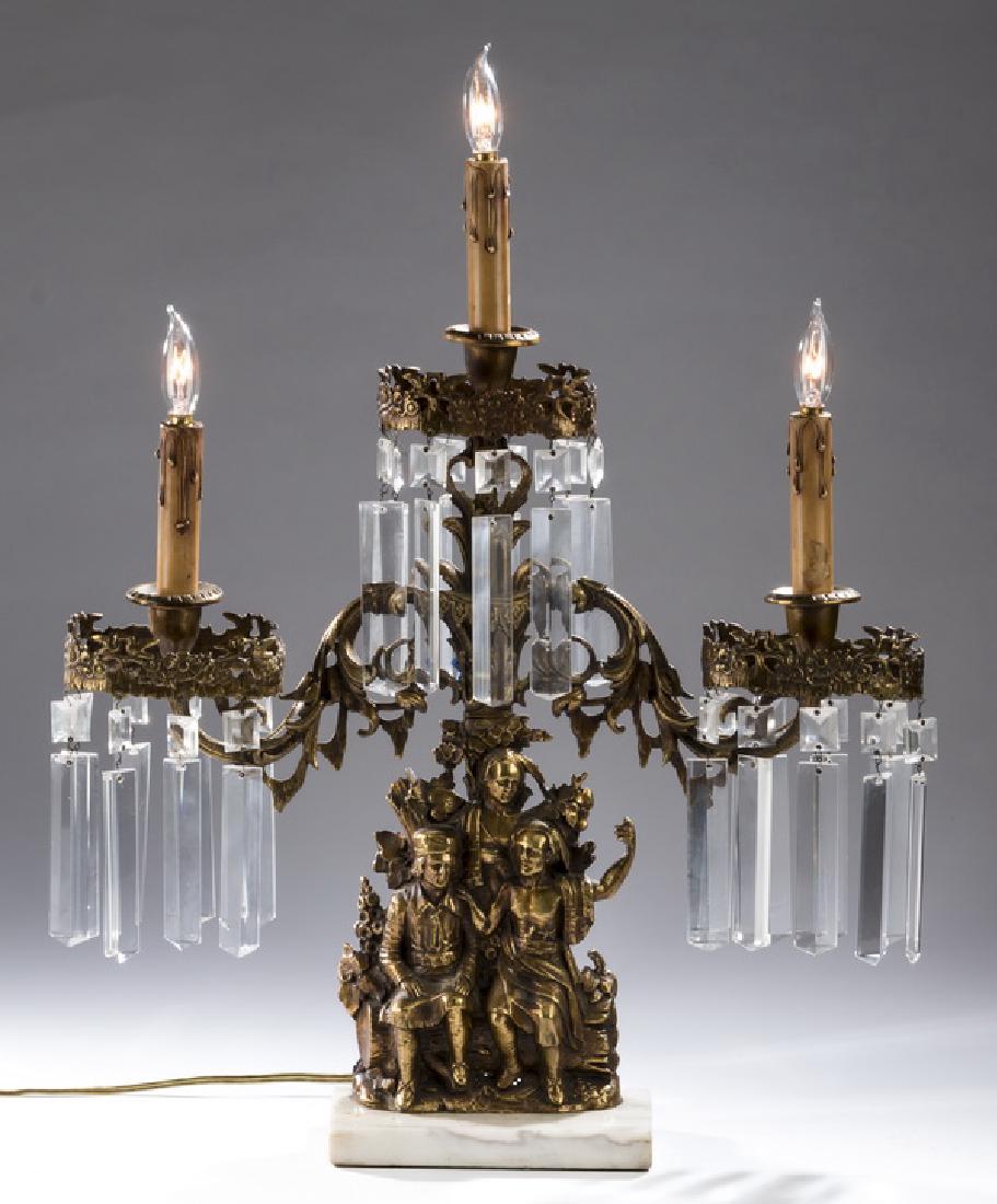 Victorian gilt brass & crystal girandole, 14"h (1 of 4)