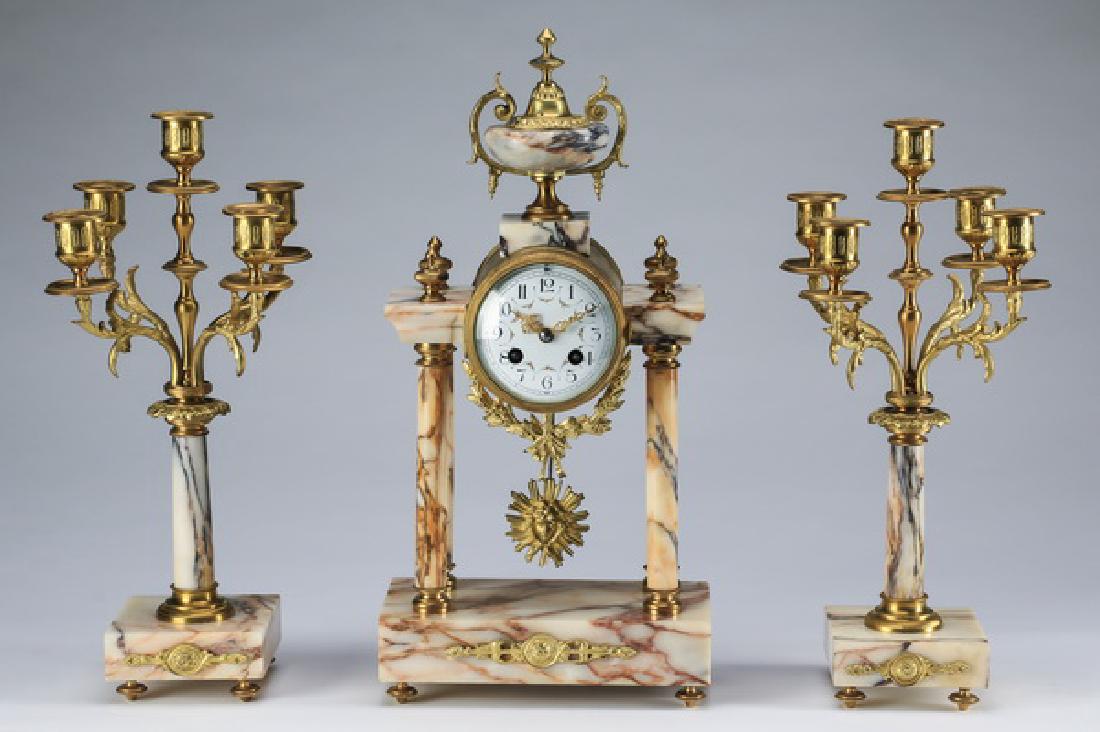 Louis XVI style marble clock and garniture set (1 of 4)