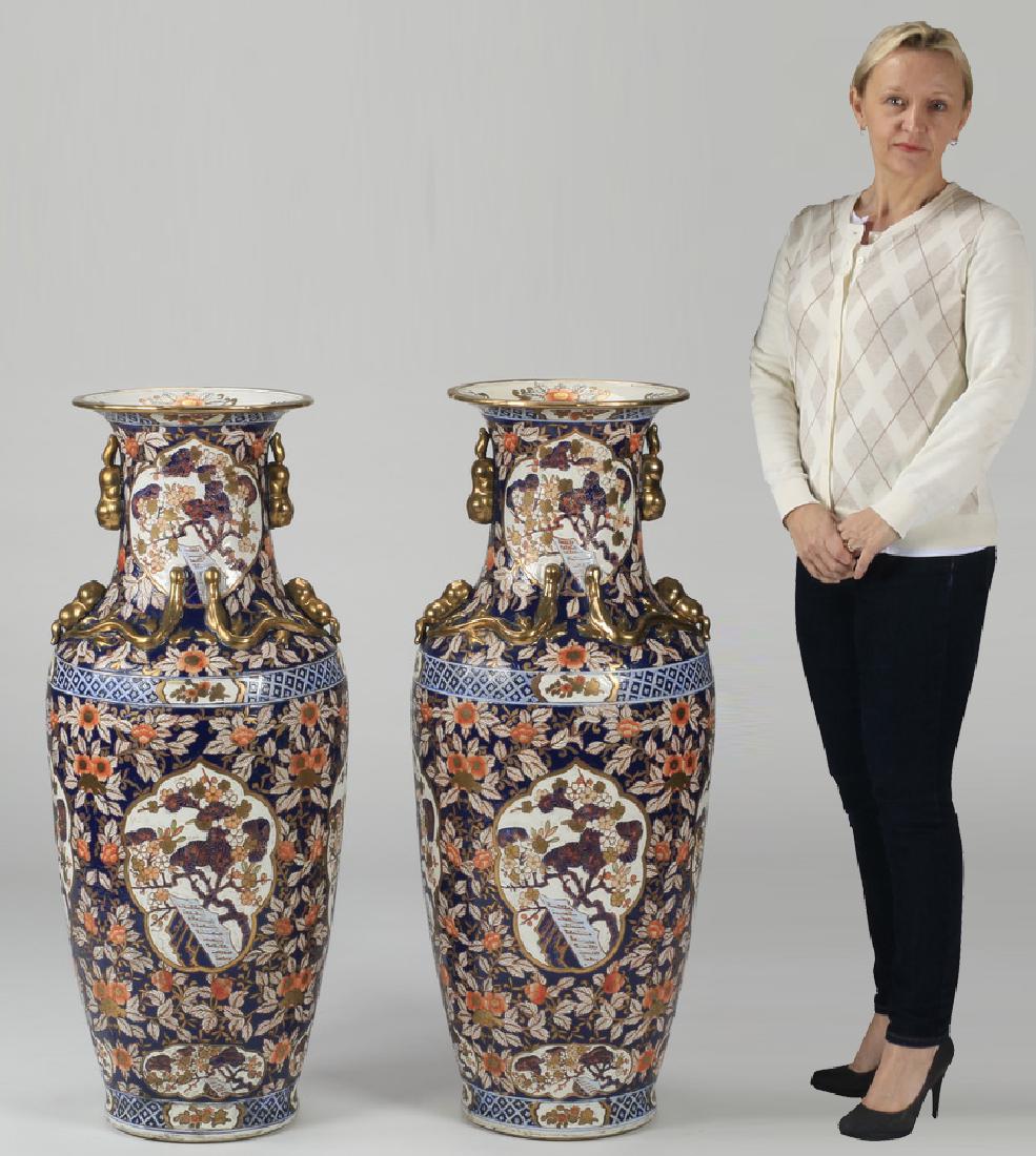 (2) Chinese hand painted porcelain floor vases, 37"h (1 of 10)
