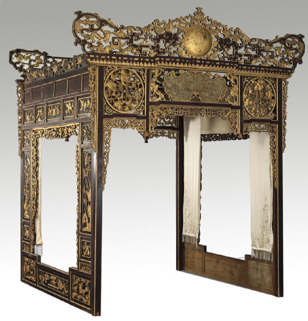 Chinese carved and pierced giltwood canopy, 123"h (1 of 8)