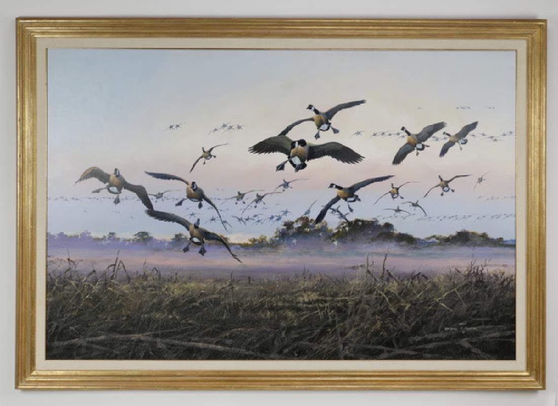 Gregory Messier large O/b Canada Geese, signed, 80"w (1 of 4)