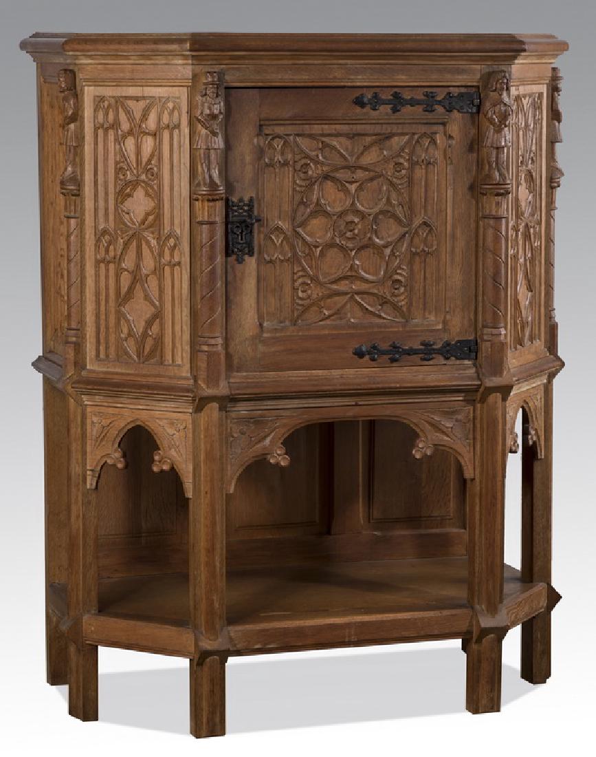 19th c. Gothic Revival carved oak cabinet (1 of 3)